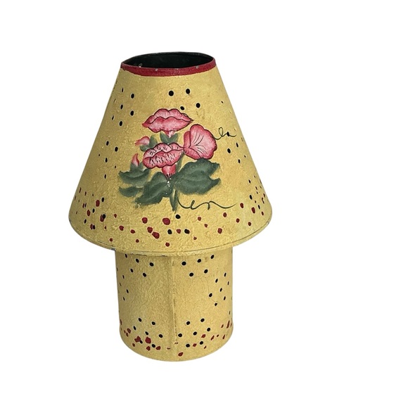 Vintage Hand Painted Galvanized Metal Jar Candle Lamp Yellow Floral 2000 - Picture 5 of 16